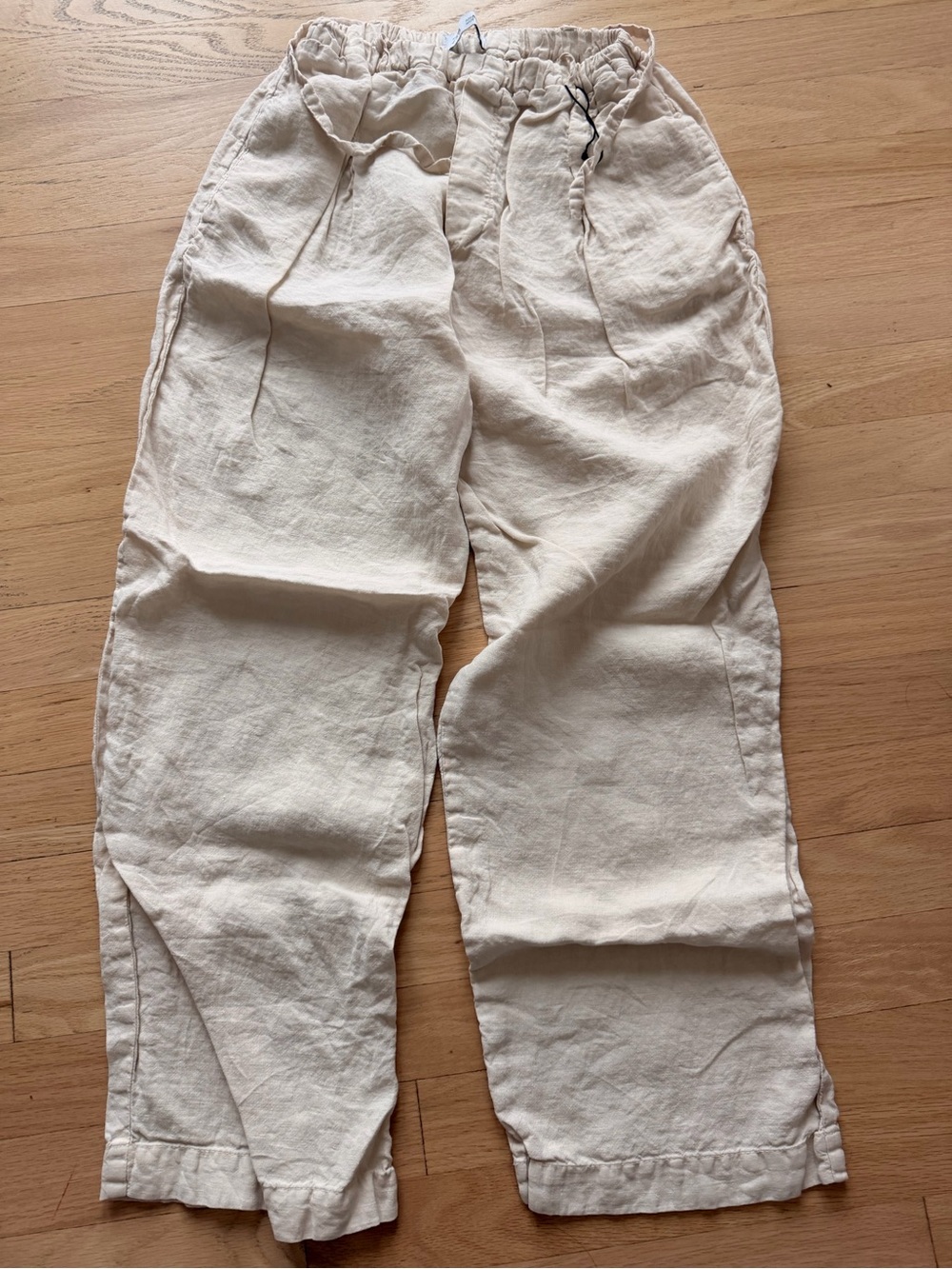 Zara kids Drawstring Linen-Blend Pants in Cream